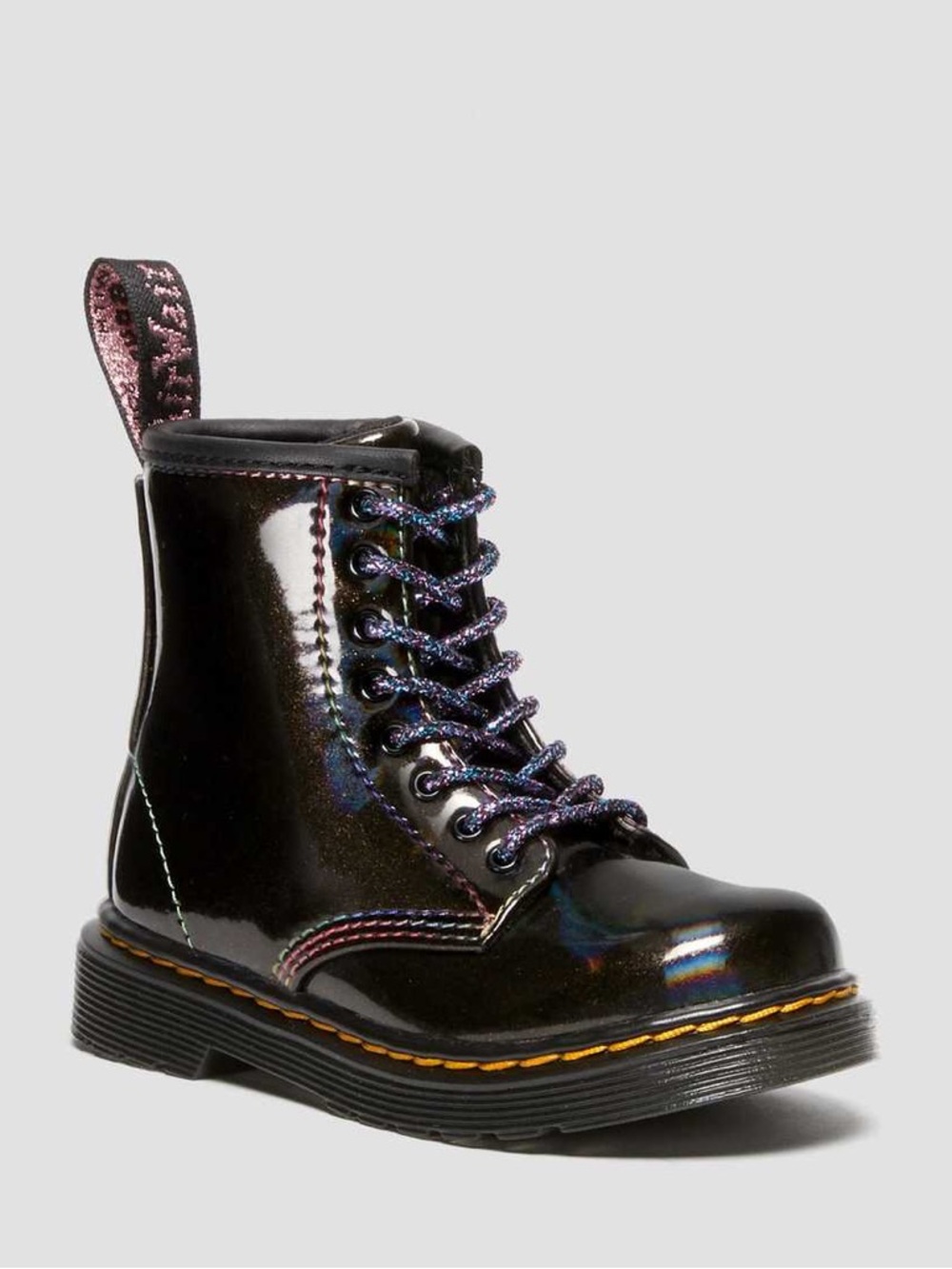 WORN ONCE Dr. Martens Girls Black Holographic Lace-Up Boots